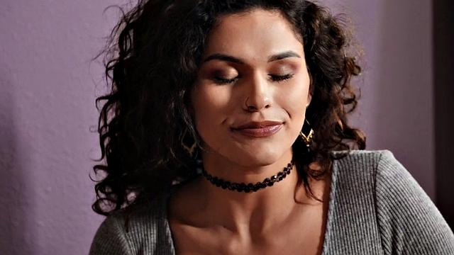 Busty ts rims before barebacking in erotic couple