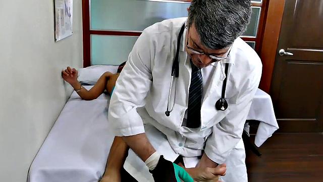 Slim Asian bred by medic after blowjob and feet tickled