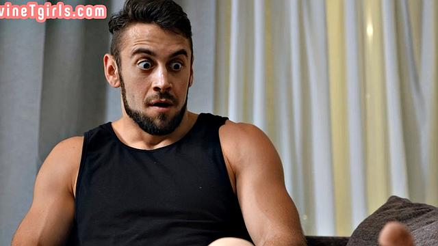 Divine busty TS doll gets bareback fucked