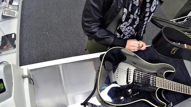 Pawnshop sexy customer enjoys sucking dick for a guitar