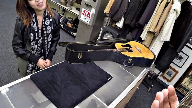 Pawnshop sexy customer enjoys sucking dick for a guitar