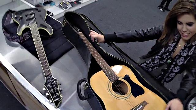 Pawnshop sexy customer enjoys sucking dick for a guitar