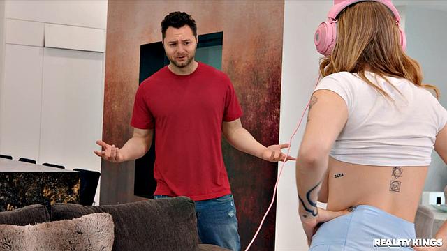 Freeuse Shower with Busty Nerd