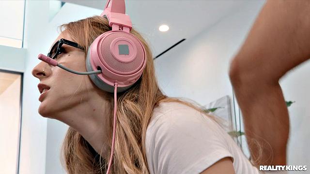 Freeuse Shower with Busty Nerd