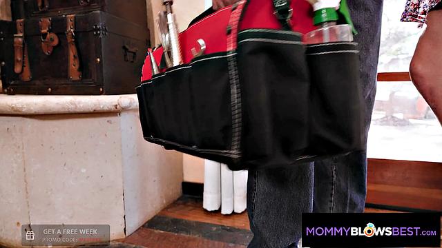 BUSTY HOT Brunette Milf Got Lonely And Sucked The Handyman's - MommyBlowsBest