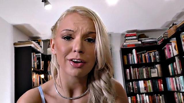 Deepthroating busty MILF in sexy lingerie POV scene