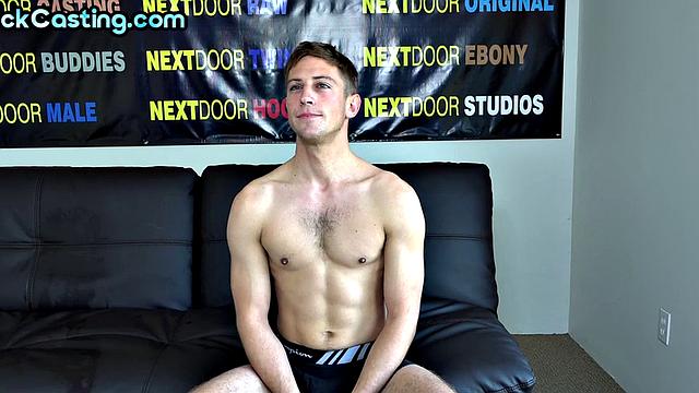 Amateur sexy and fit stud jerks on casting after interview