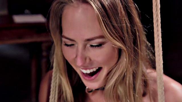 Blonde BDSM slut gets cum blasted after intense deepthroat training