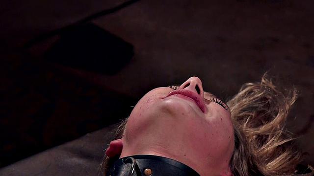 Blonde BDSM slut gets cum blasted after intense deepthroat training