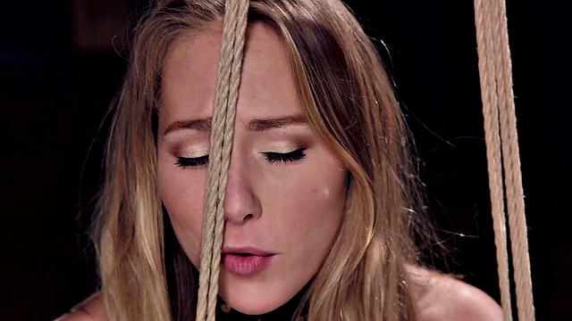 Blonde BDSM slut gets cum blasted after intense deepthroat training