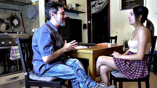 CFNM college babe sucking teacher's cock for a better grade