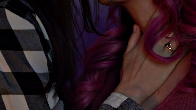 TS pink hair MILF rimmed and sucked by babe