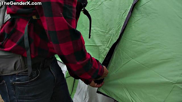 Big-titted sexy TS bouncing on BF