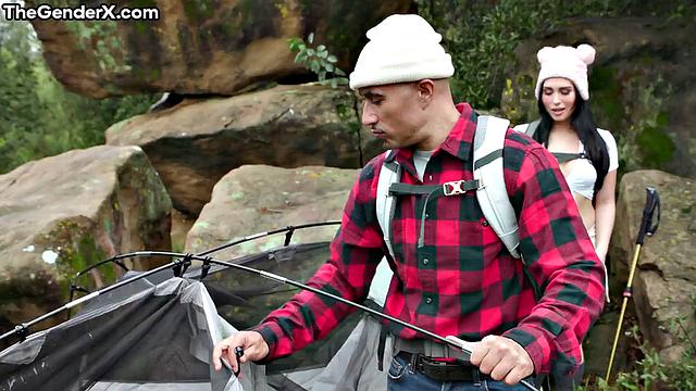 Big-titted sexy TS bouncing on BF