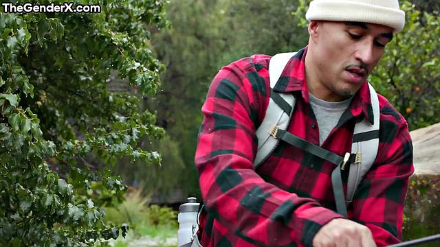 Big-titted sexy TS bouncing on BF