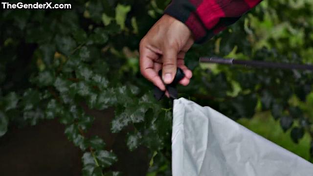 Big-titted sexy TS bouncing on BF