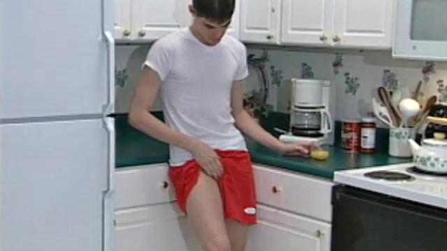 Cameron Kelley is a very cute and dark-haired 20-year-old with a nice 8.5-inch dick swinging between his legs. Once naked, he starts stroking his cock to a porn video and soon he's too busy concentrating on himself to watch the action.