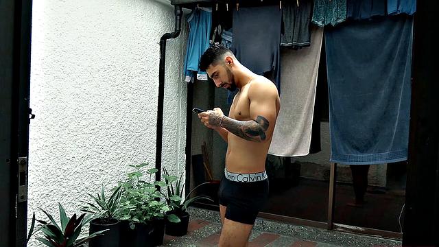 Already naked adn boned up, Belus is on all fours and ready to take Julian's stiff cock. His top slides in from behind and the long bareback begins.