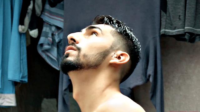 Already naked adn boned up, Belus is on all fours and ready to take Julian's stiff cock. His top slides in from behind and the long bareback begins.