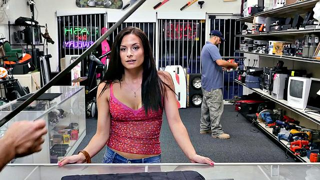 Pawnshop beauty blows boss dick in POV in meeting room