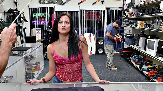 Pawnshop beauty blows boss dick in POV in meeting room