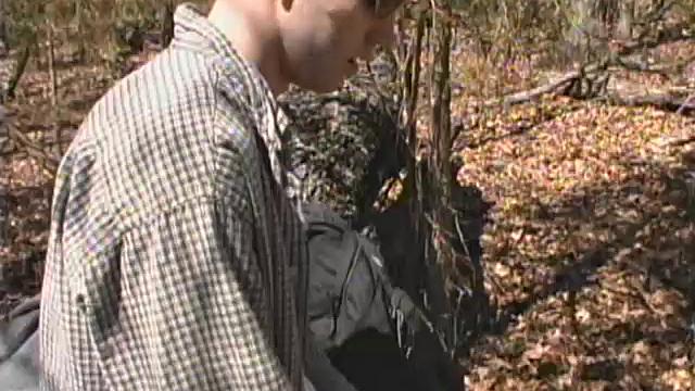 When 18 year old cutie Derrick Windsor is out hiking in the woods, he gets the urge to beat off. The young man looks around and sees he's alone, so he leans on a fallen tree and pulls his pants down just enough to work his growing cock.
