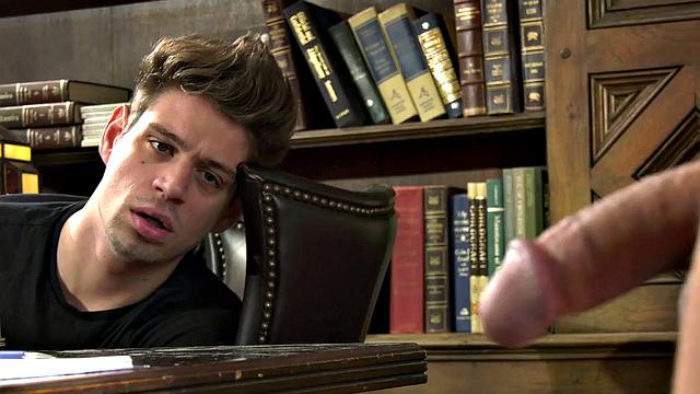 Deepthroating busty TS in stockings fucked in office