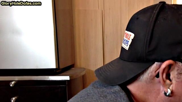 Blowjob gloryhole DILF sucks in amateur closeup POV