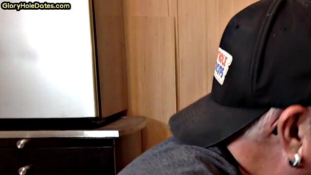 Blowjob gloryhole DILF sucks in amateur closeup POV