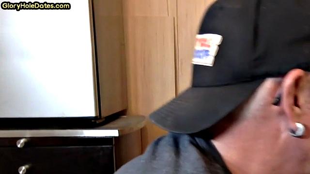 Blowjob gloryhole DILF sucks in amateur closeup POV