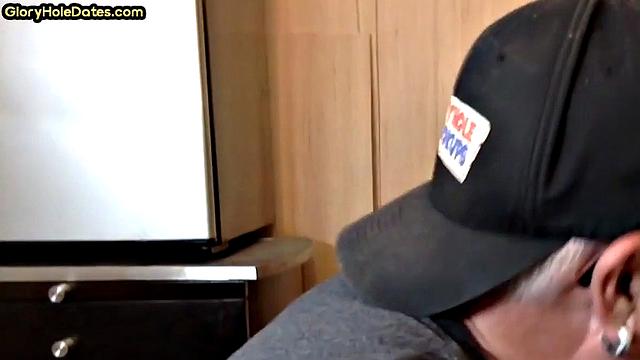 Blowjob gloryhole DILF sucks in amateur closeup POV