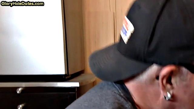 Blowjob gloryhole DILF sucks in amateur closeup POV