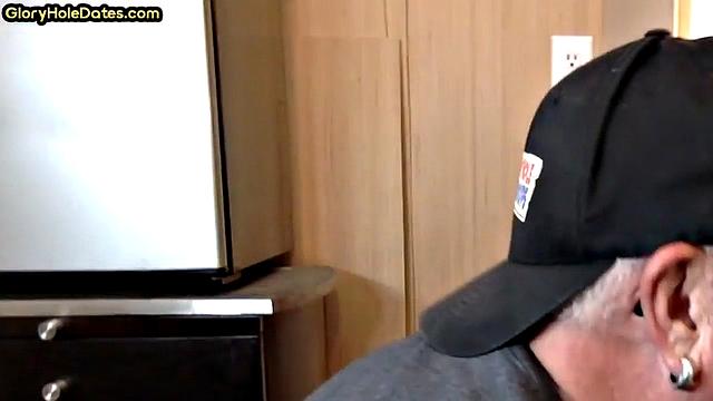 Blowjob gloryhole DILF sucks in amateur closeup POV