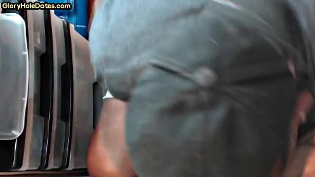 Blowjob gloryhole DILF sucks in amateur closeup POV