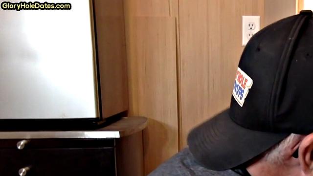 Blowjob gloryhole DILF sucks in amateur closeup POV