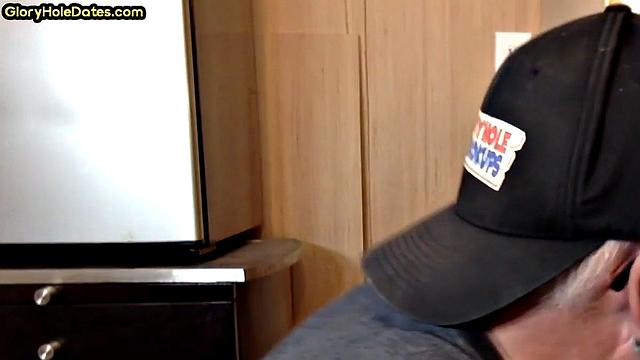 Blowjob gloryhole DILF sucks in amateur closeup POV