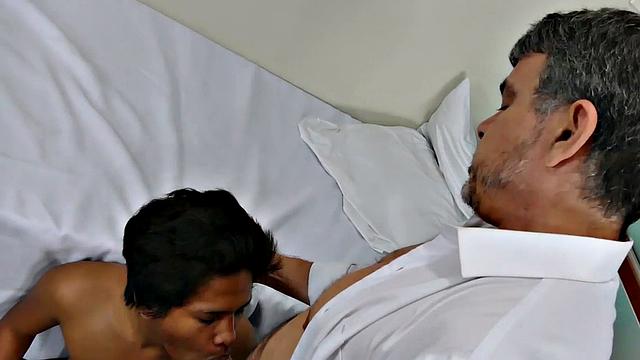 Mature gay doctor fucks 21yo Asian gay after anal check