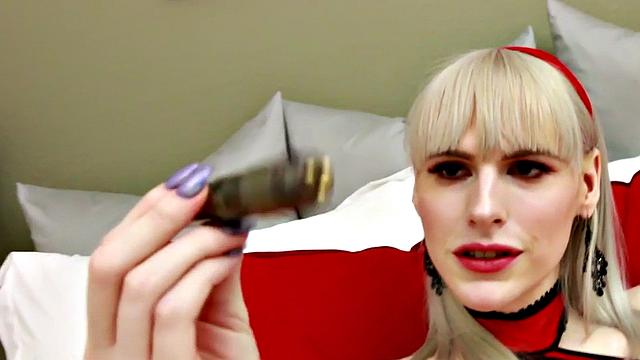 CBT amateur TS toys her cock in solo BDSM action