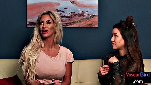 British femdom voyeurs tease wanker while watching