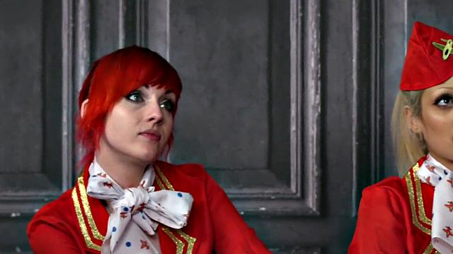 CFNM stewardesses in femdom oral and wanking action