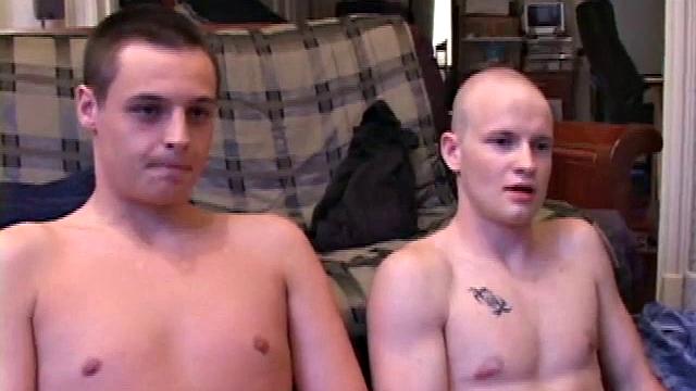 Buddies Lex and Gunner have sent their girls away for the weekend and are eager to spend some time together. The guys sit side-by-side, watching a porn video, and commenting on the show in front of them, while rubbing their growing dicks.