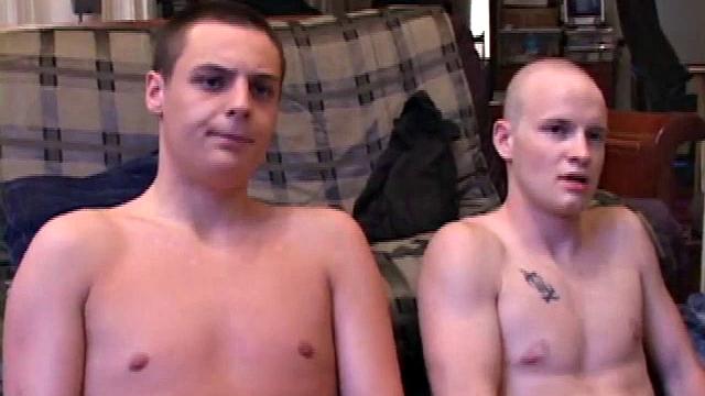 Buddies Lex and Gunner have sent their girls away for the weekend and are eager to spend some time together. The guys sit side-by-side, watching a porn video, and commenting on the show in front of them, while rubbing their growing dicks.