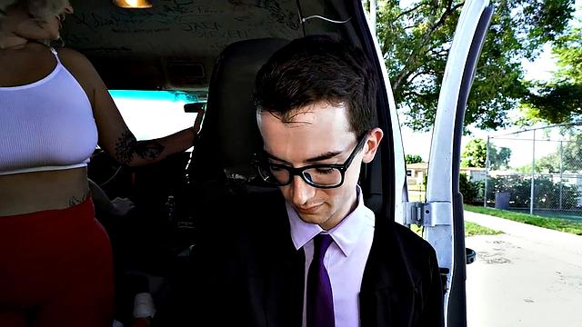 Lured straight office guy assfucked in public outdoor van