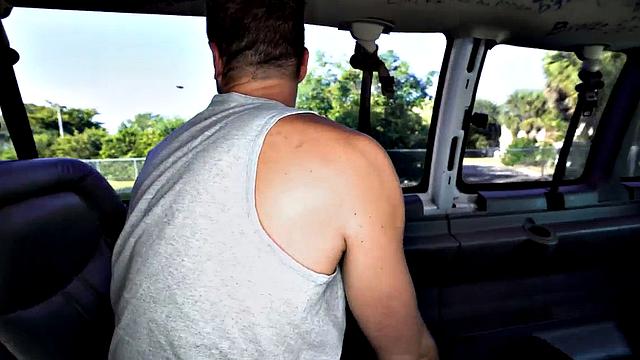 Lured straight office guy assfucked in public outdoor van
