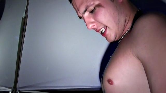 Amateur tattooed threesome barebacked in gay club