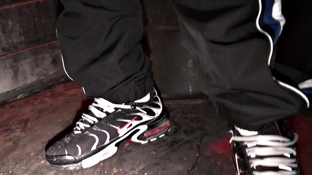 Amateur tattooed threesome barebacked in gay club