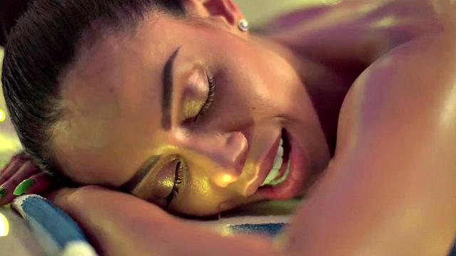 Brunette girlfriend with oiled up body gets her ass toyed & rimmed by boyfriend