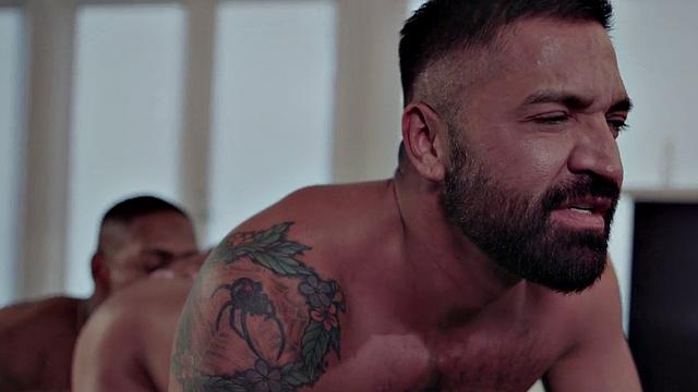 Gay BBC doggystyle bottom on the sofa