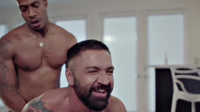 Gay BBC doggystyle bottom on the sofa