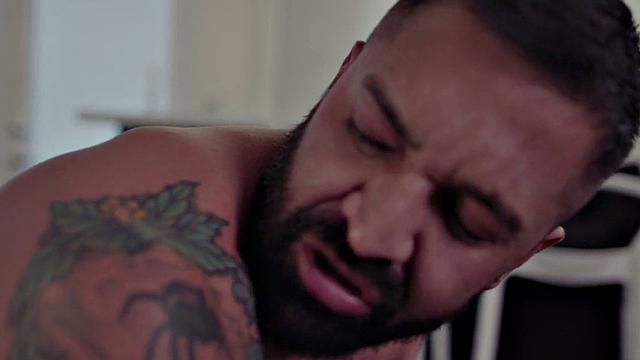 Gay BBC doggystyle bottom on the sofa